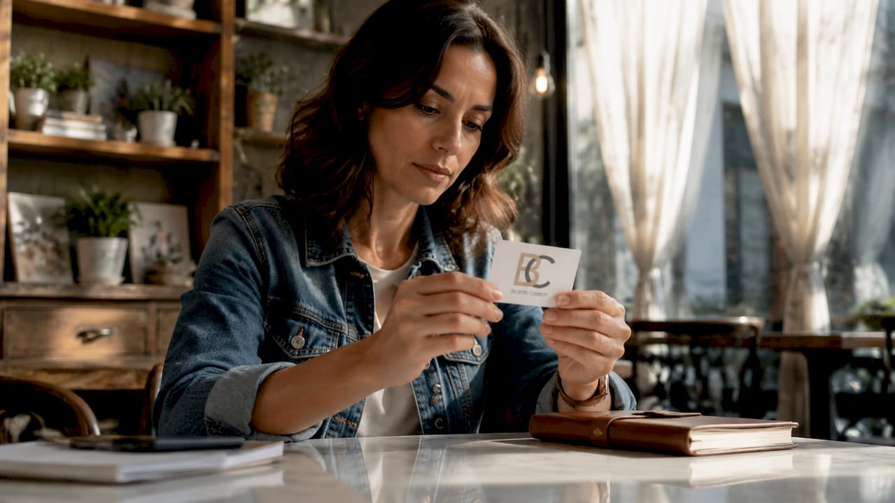 Photographer reviewing business card sample