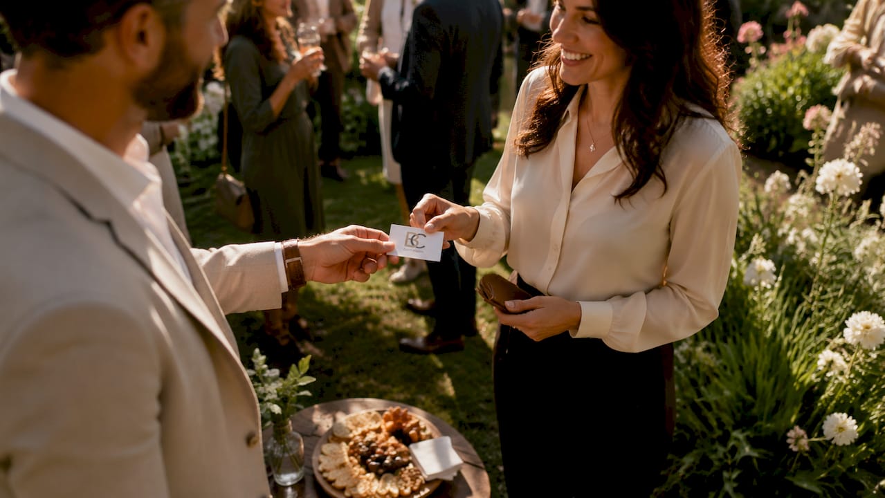 Two professionals exchanging business cards