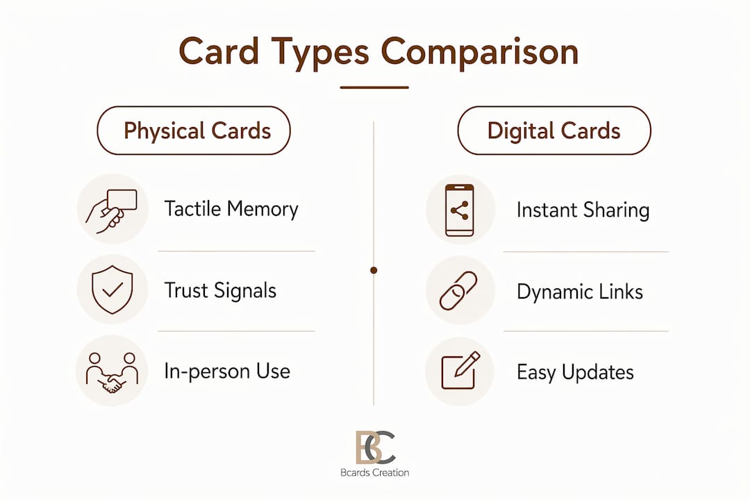Infographic comparing physical and digital business cards