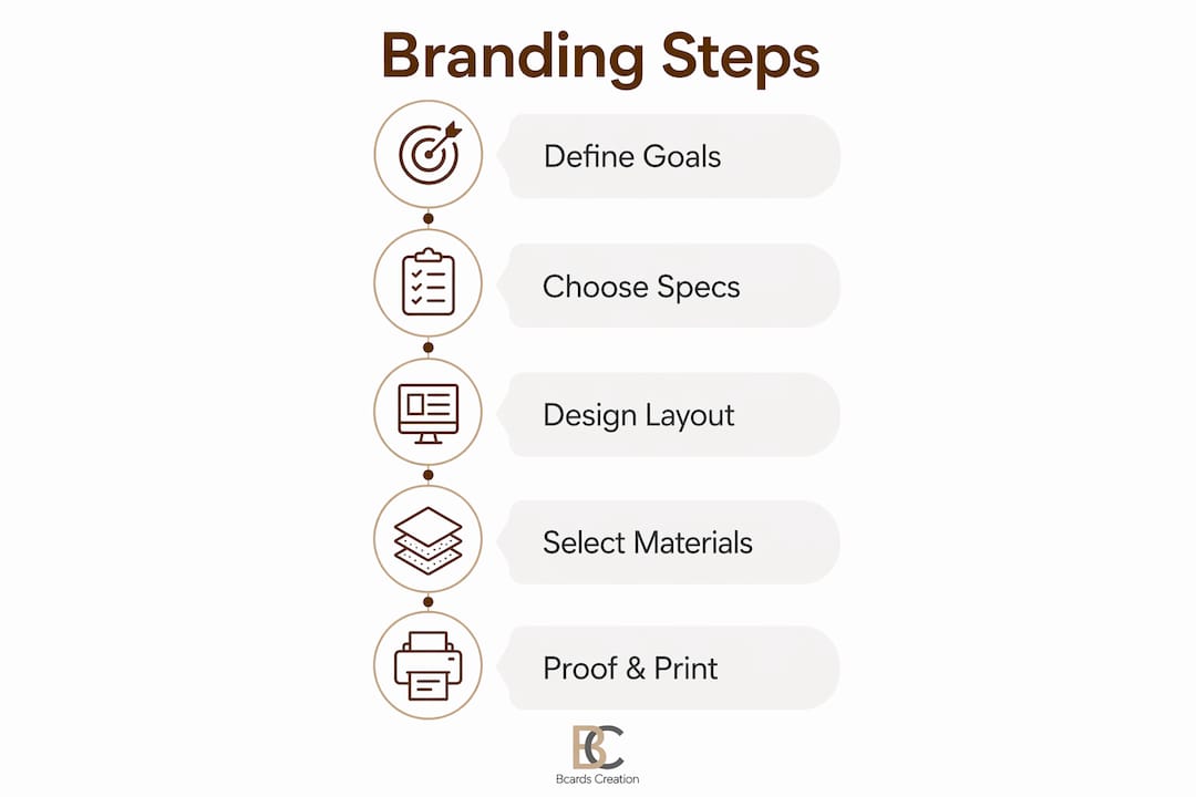 Infographic illustrating business card branding steps