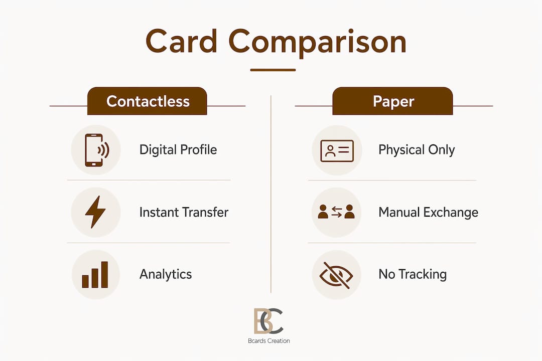 Infographic comparing contactless and paper business cards