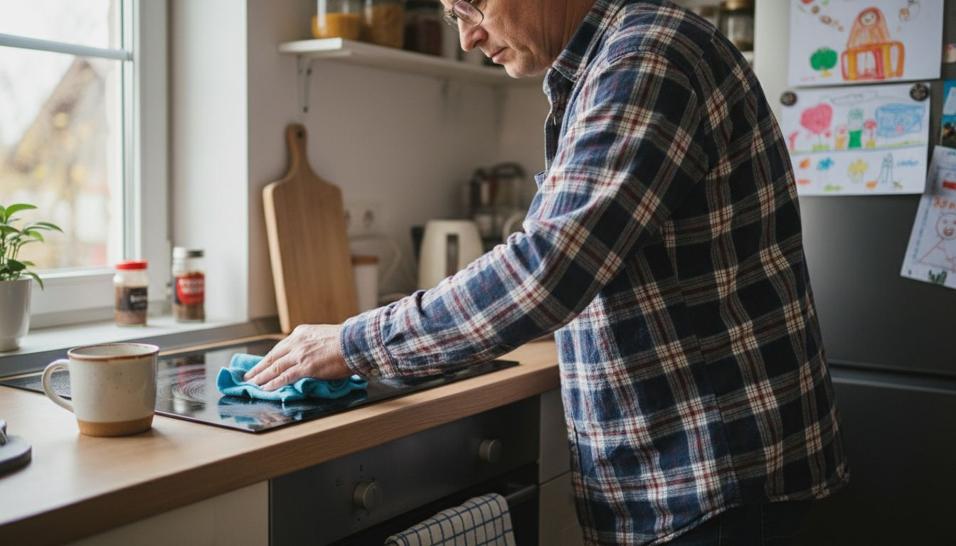 Sprzątanie kuchni przy użyciu ściereczki z mikrofibry