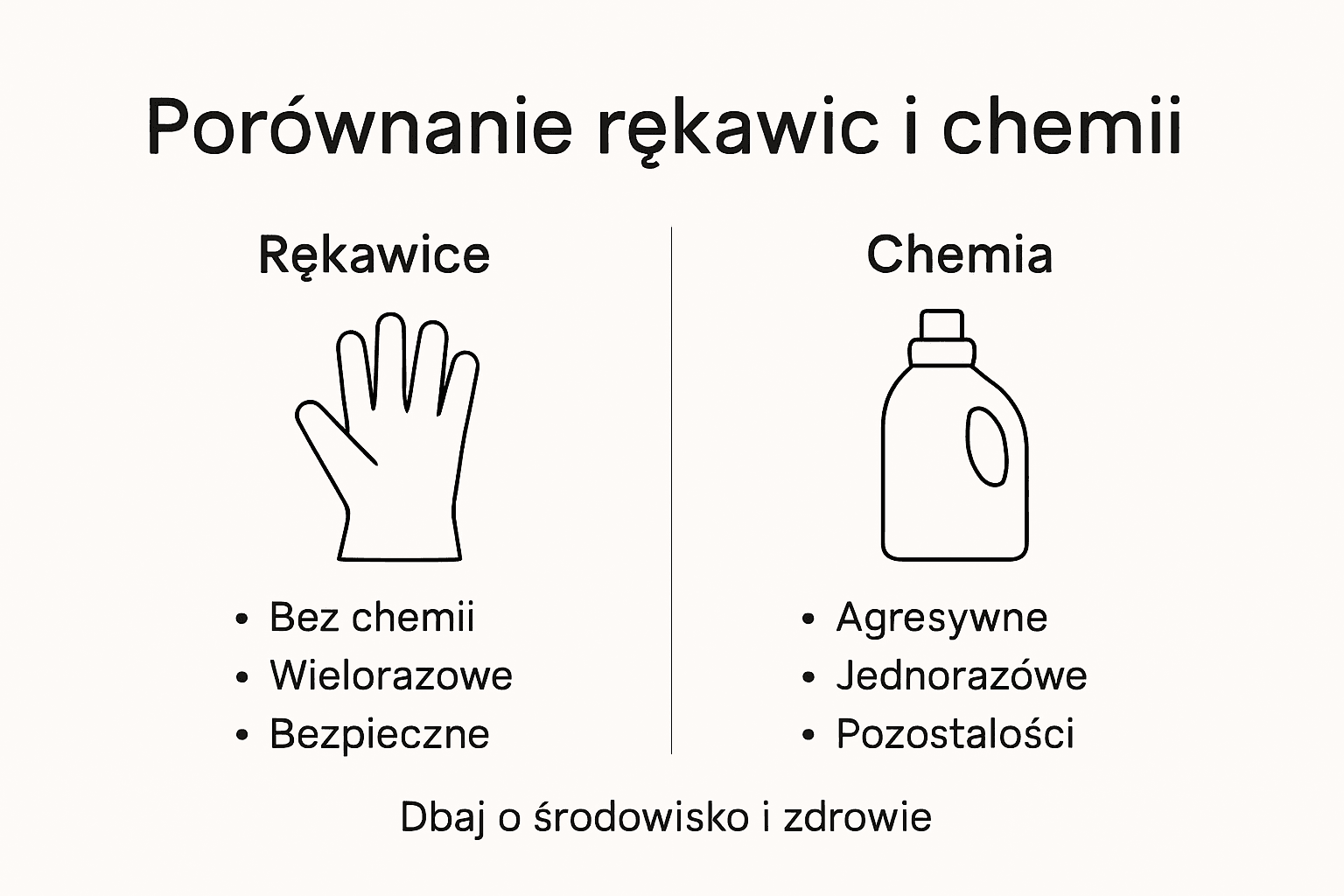 Grafika porównująca różne rodzaje rękawic ochronnych oraz stosowane środki chemiczne