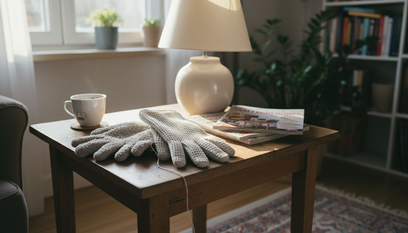 Na stole leżą różne rękawice do sprzątania marki Raypath.