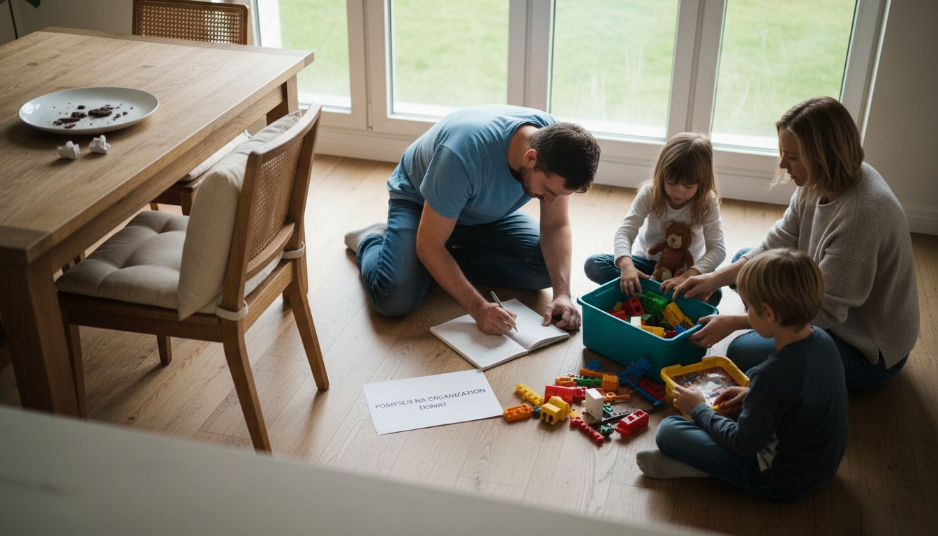 Rodzina zastanawia się, jak najlepiej zorganizować przestrzeń w domu.