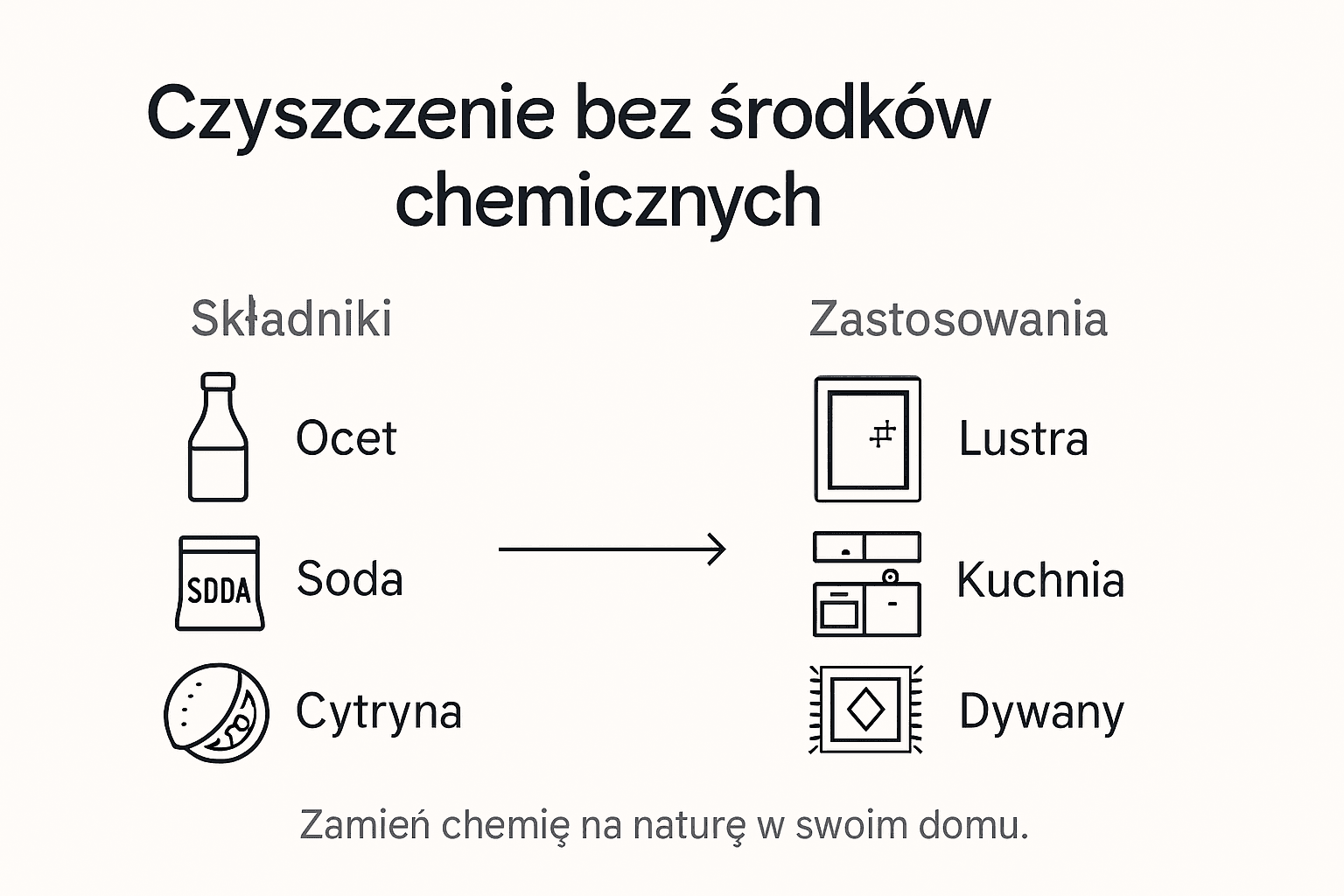 Infografika: Domowe sposoby na sprzątanie bez chemii – naturalne składniki i ich zastosowanie
