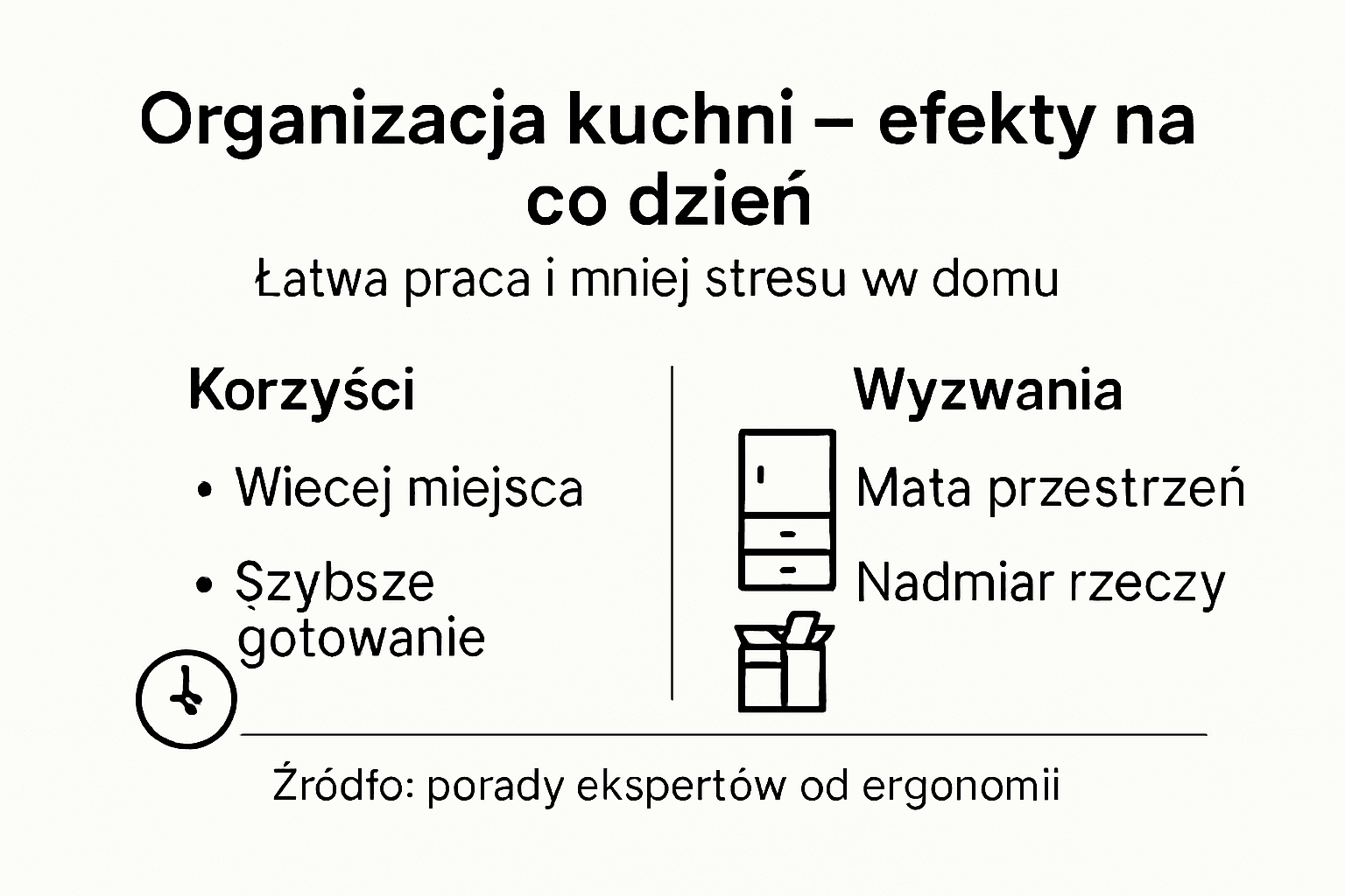 Grafika przedstawiająca zalety i trudności związane z organizacją kuchni