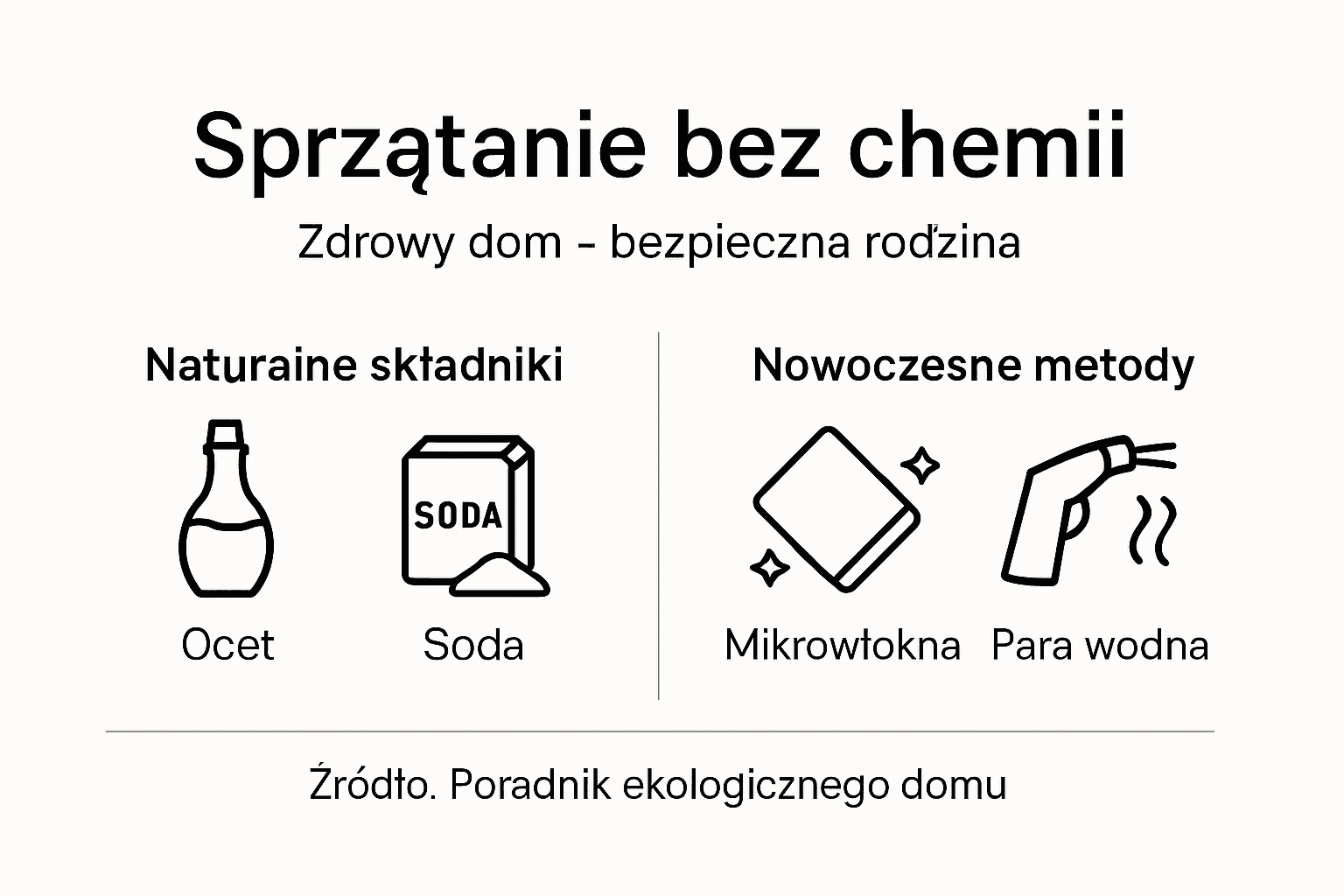 Infografika prezentująca przegląd ekologicznych sposobów sprzątania
