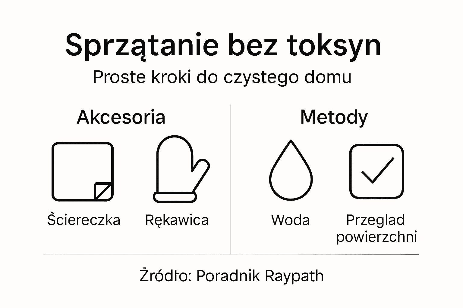 Infografika przedstawiająca najważniejsze kroki przygotowania bez toksyn – po polsku