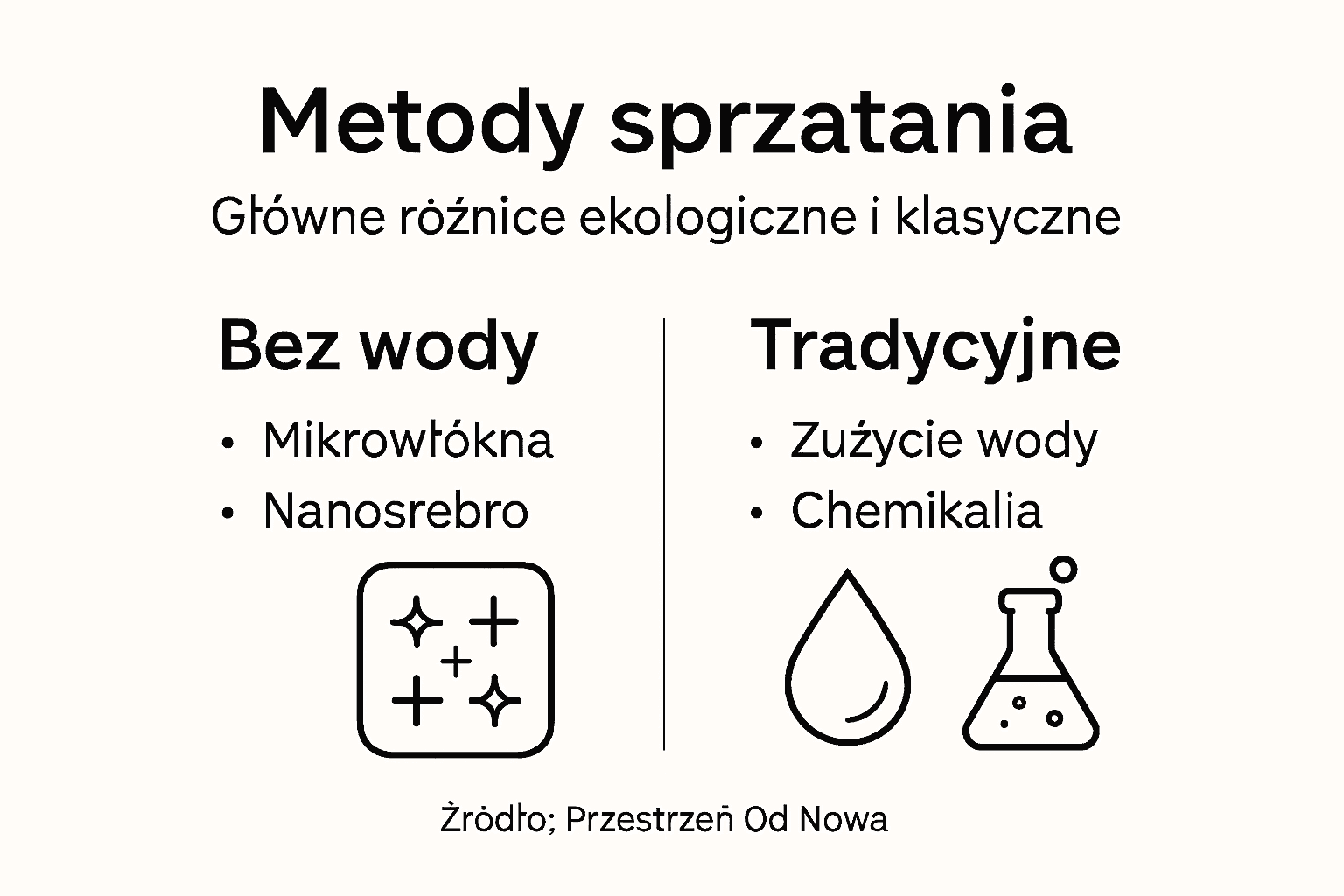 Grafika pokazująca różnice między sprzątaniem na sucho a tradycyjnymi metodami z użyciem wody