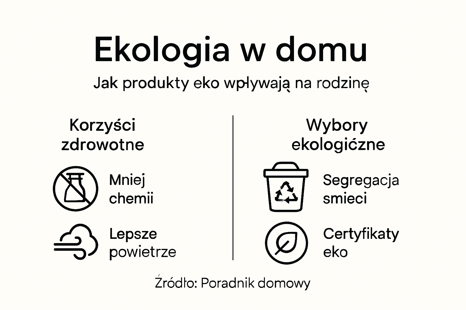 Infografika przedstawiająca ekologiczne rozwiązania do wykorzystania w domu rodzinnym
