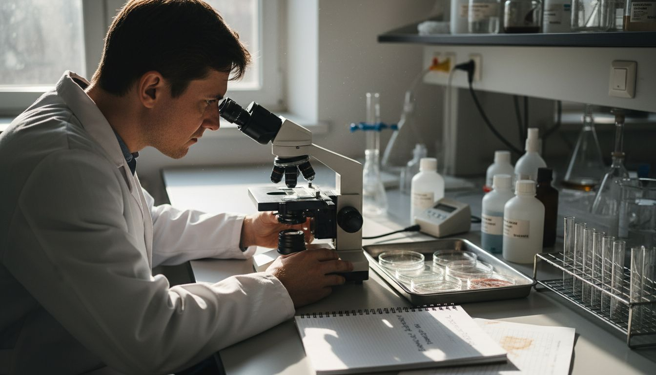 Laborant przygląda się, jak nanosrebro hamuje rozwój bakterii.