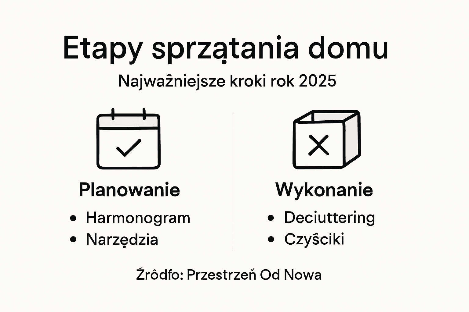 Grafika pokazująca najważniejsze etapy sprzątania