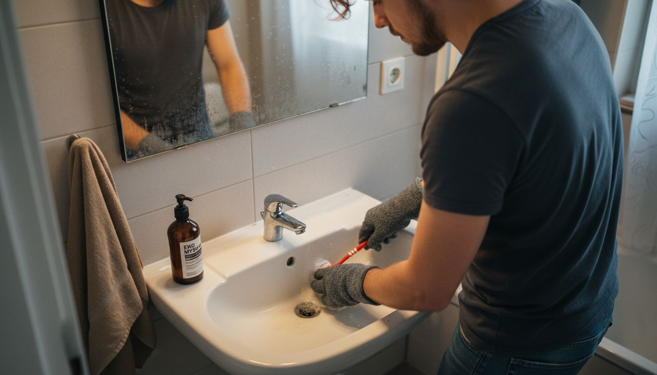 Czyszczenie umywalki w małej łazience za pomocą rękawicy z mikrofibry to szybki i wygodny sposób na utrzymanie porządku bez zbędnego wysiłku.