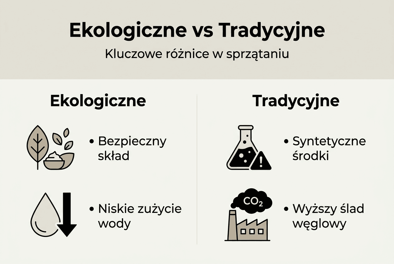 Infografika: porównanie ekologicznych i tradycyjnych sposobów sprzątania