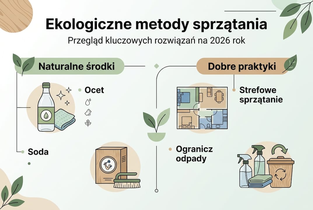 Infografika przedstawiająca ekologiczne sposoby sprzątania