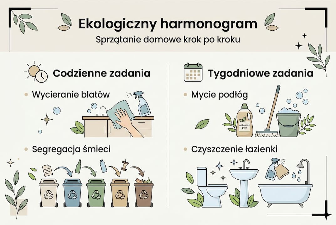 Ekologiczny plan sprzątania – infografika z praktycznymi wskazówkami
