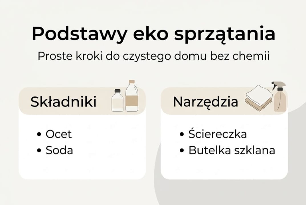 Infografika: jak zacząć ekologiczne sprzątanie – niezbędne składniki i przydatne akcesoria