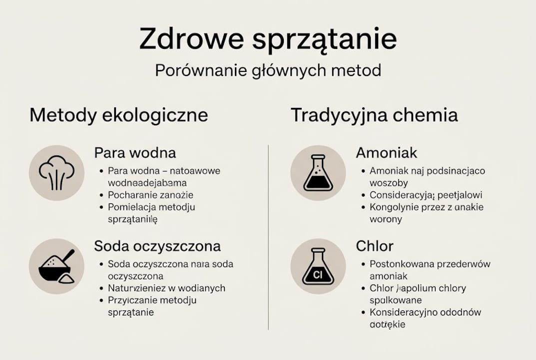 Porównanie różnych sposobów sprzątania w formie infografiki