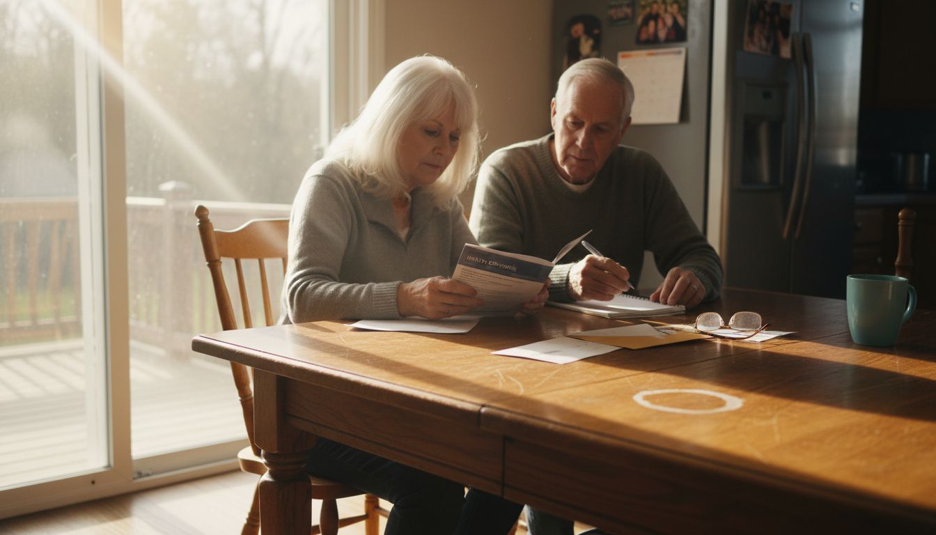 Couple reviewing insurance at kitchen table