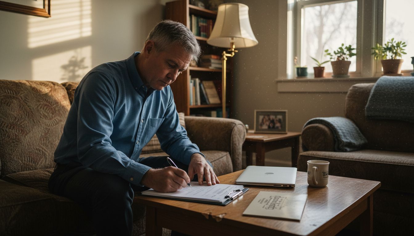 Man reviewing funeral planning paperwork