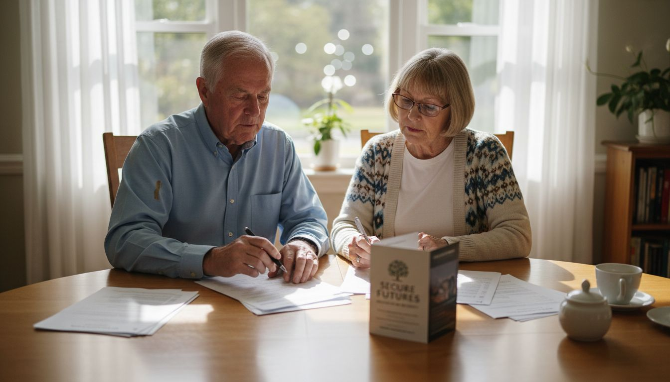 Senior couple reviewing insurance paperwork