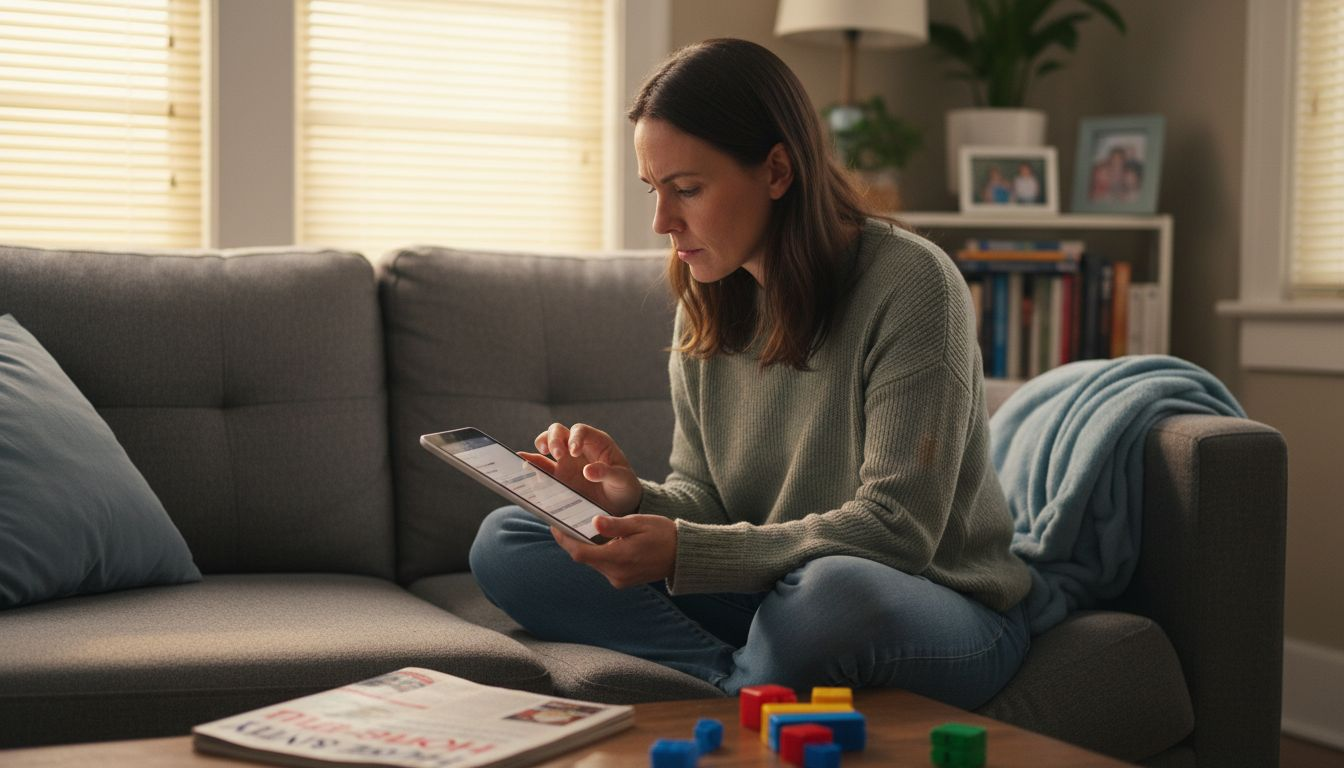 Mother signing term life policy at home