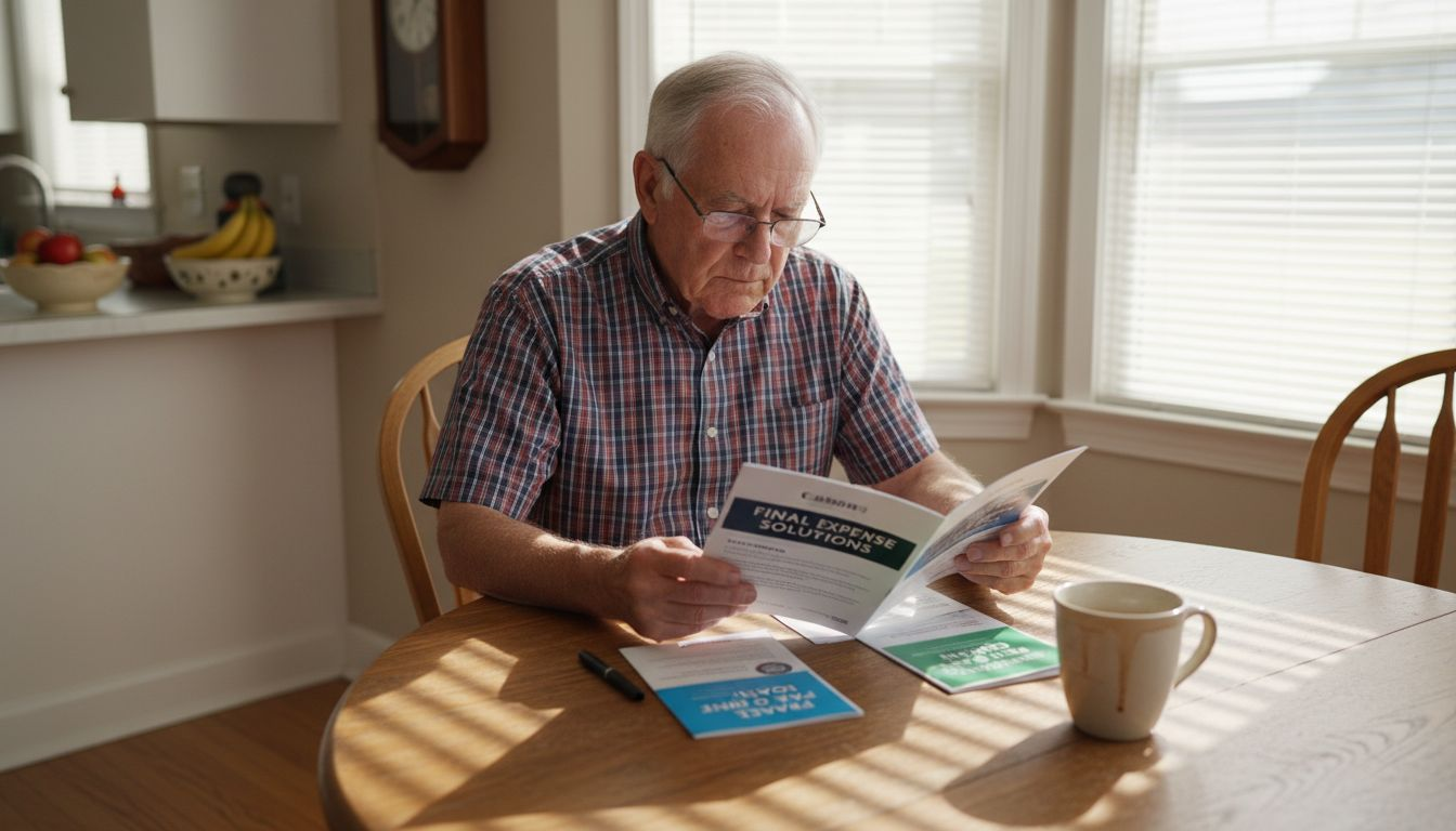Senior shopping for final expense insurance at kitchen table