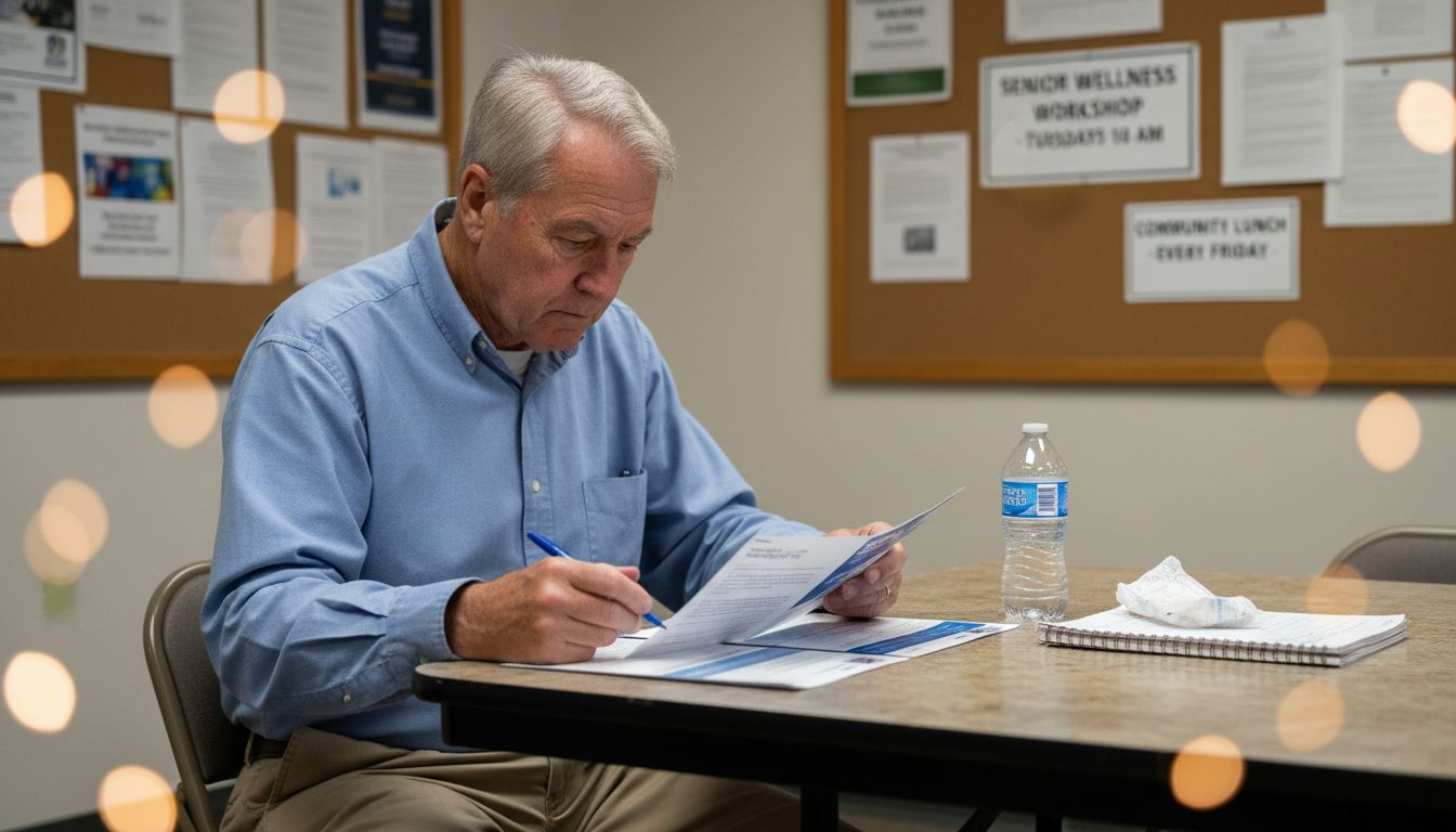 Senior man reviewing insurance documents
