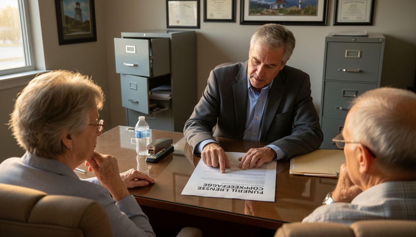 Agent explaining funeral insurance to couple