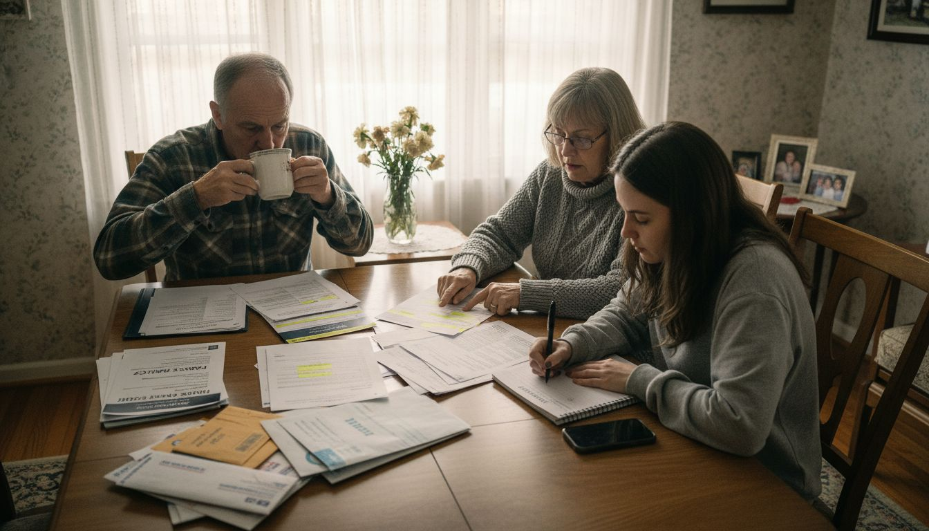 Family reviewing funeral insurance papers together