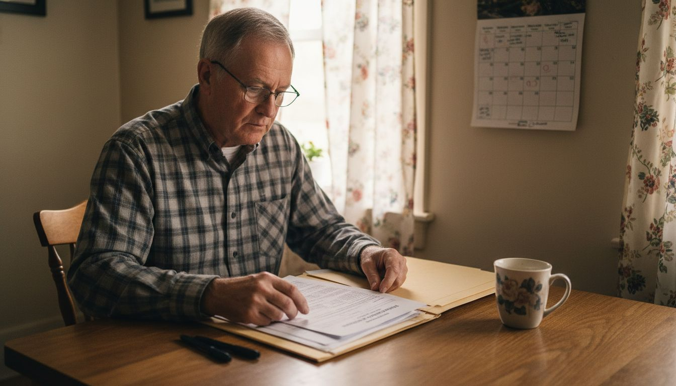 Senior man reviewing funeral cost paperwork