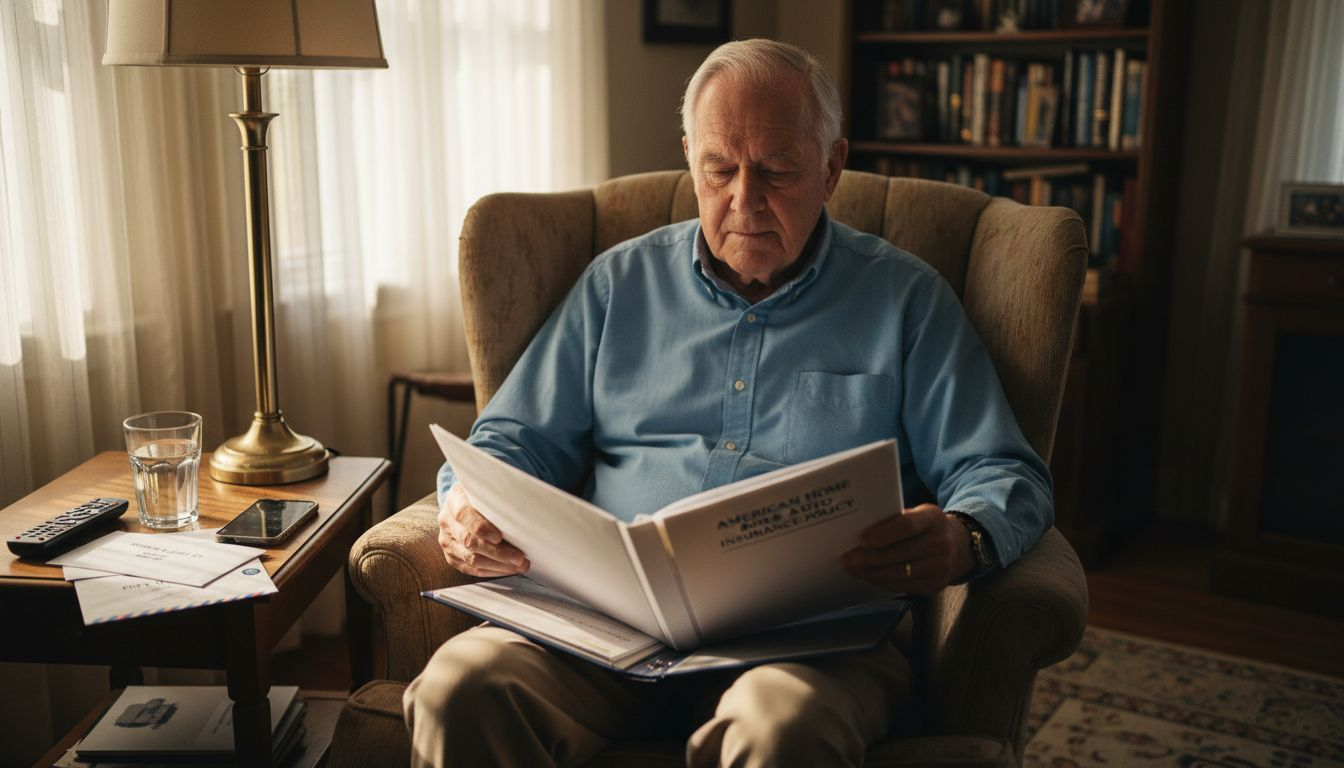 Senior reading funeral insurance documents