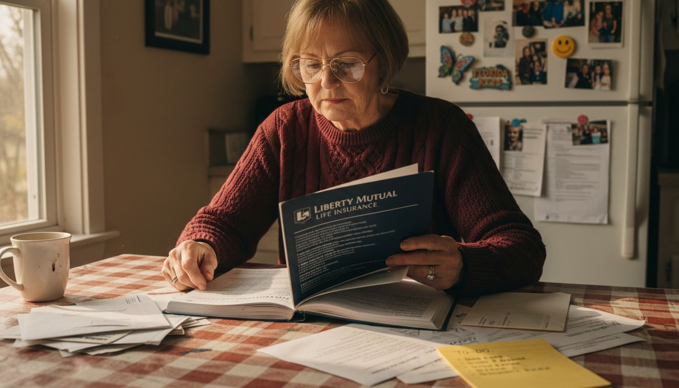 Senior woman reviews life insurance policy papers