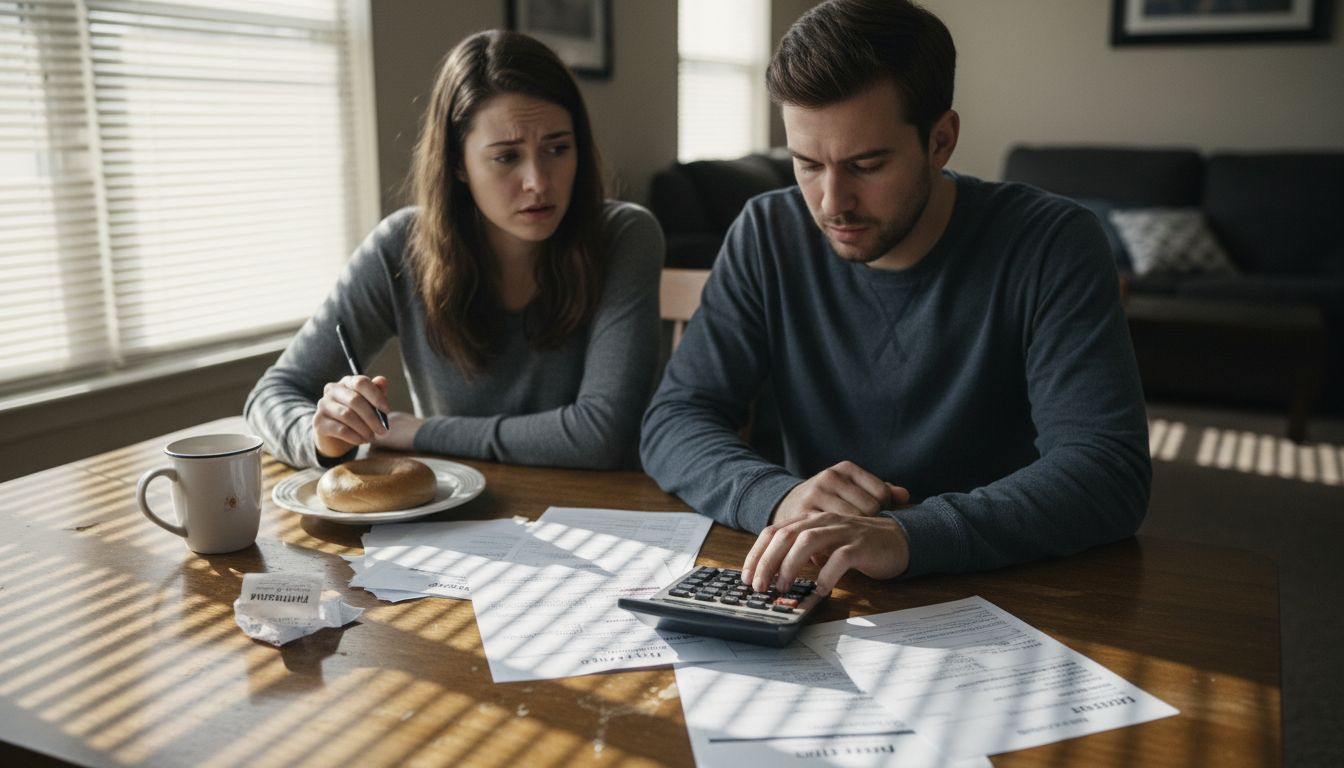 Young couple sorting medical bills