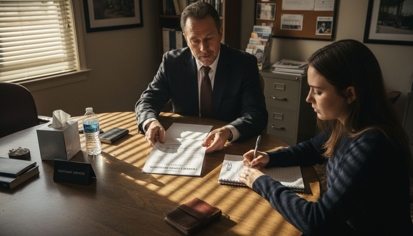 Funeral director explains cost breakdown to client