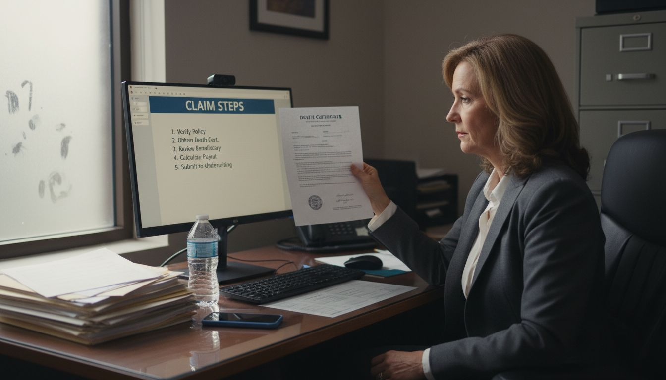Beneficiary preparing insurance claim documents