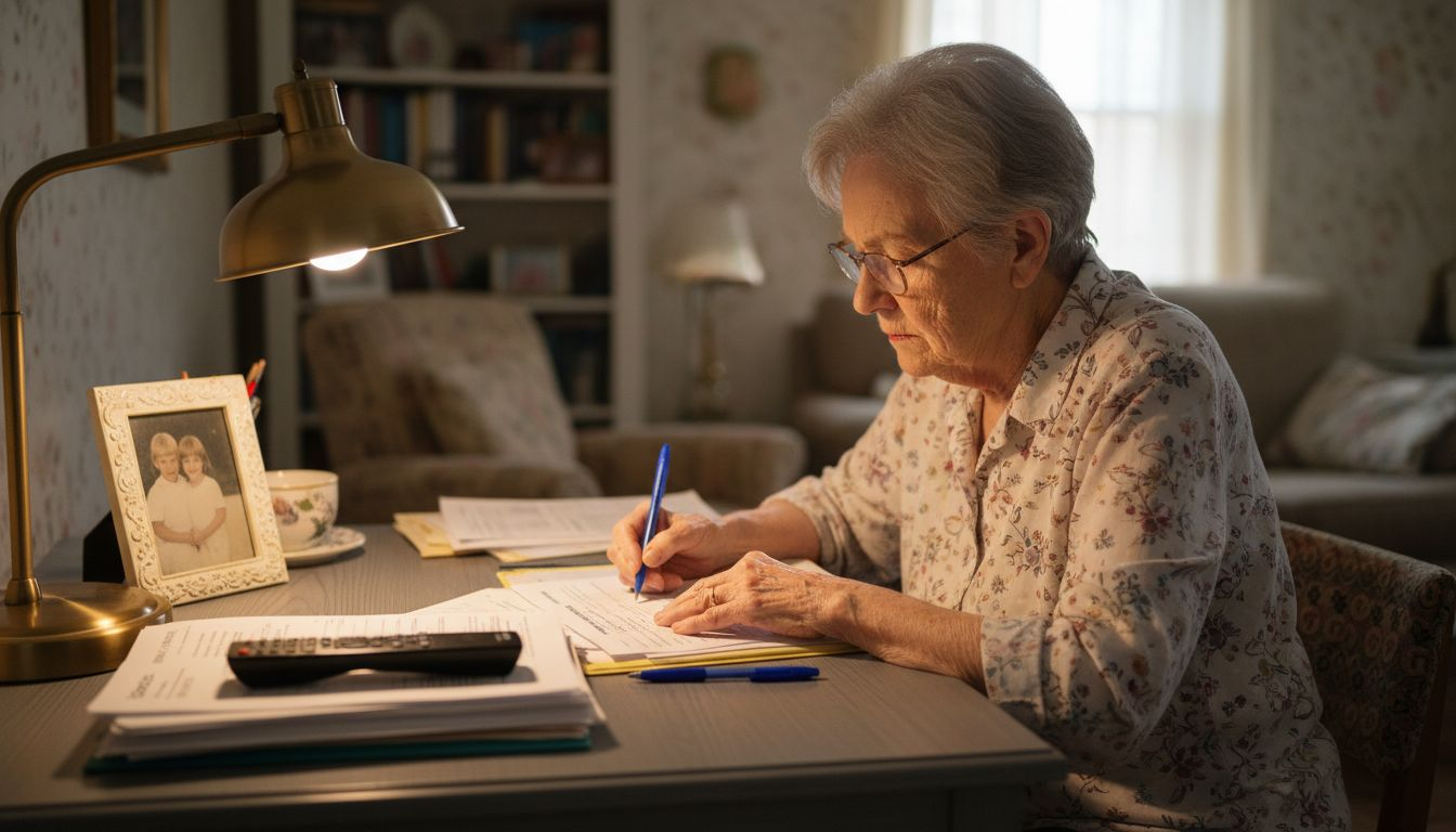Senior woman completing insurance documents