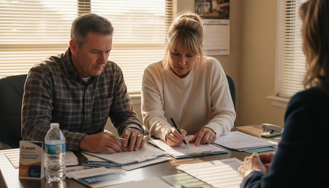 Couple reviewing life insurance forms for health issues