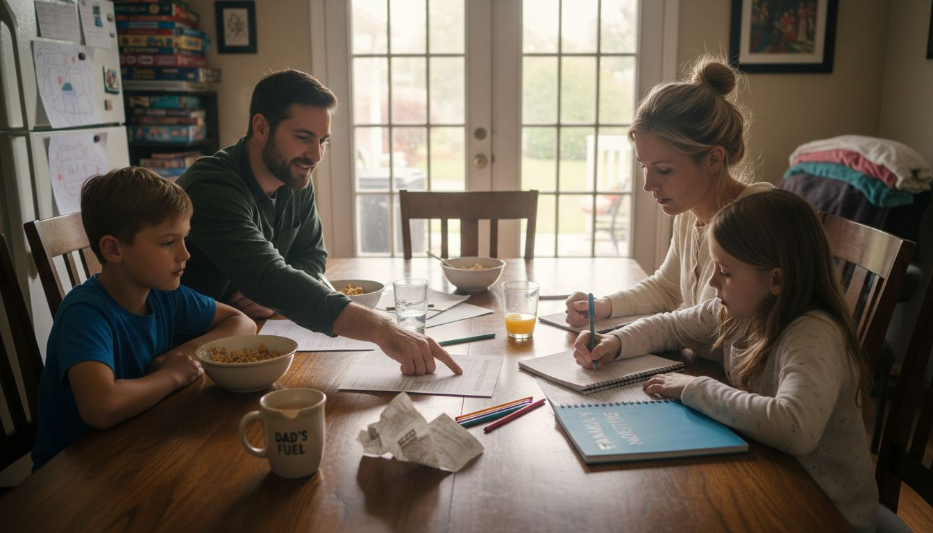 Family reviewing life insurance paperwork together