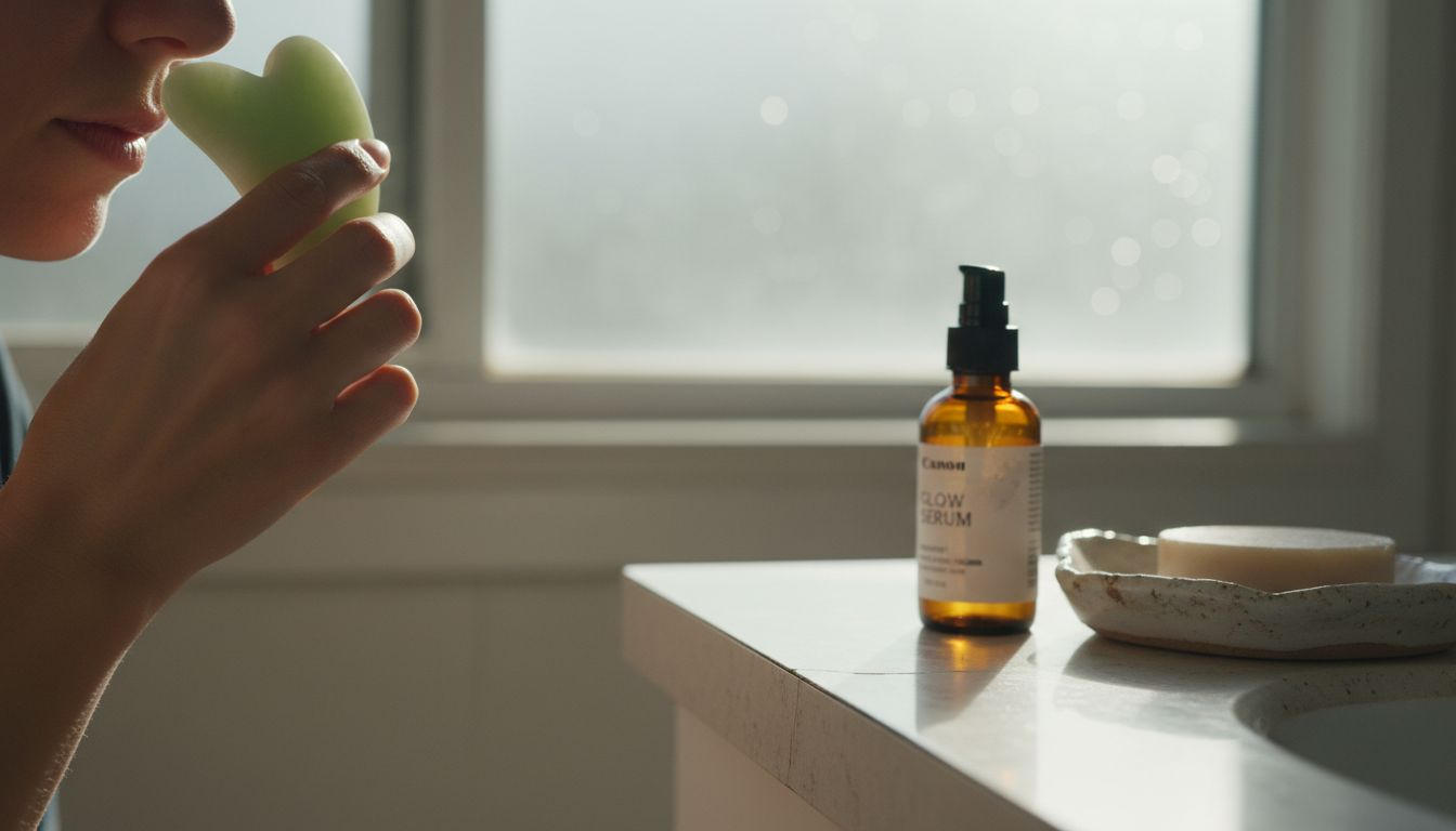 Gua sha tool massaging under eye