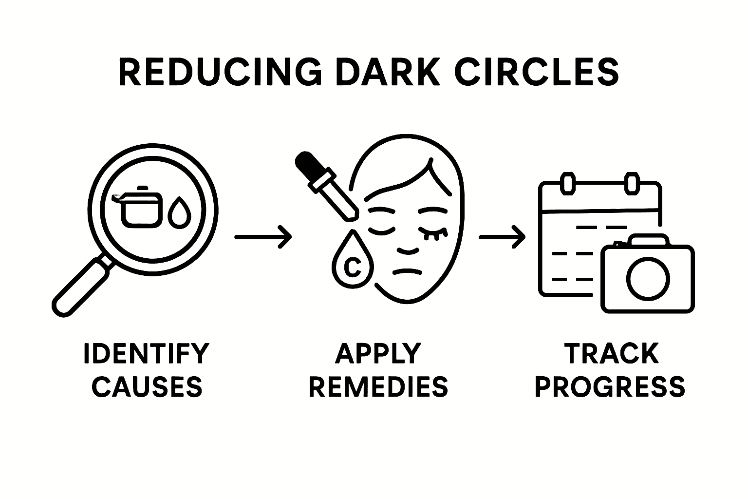 Infographic showing steps to reduce dark circles