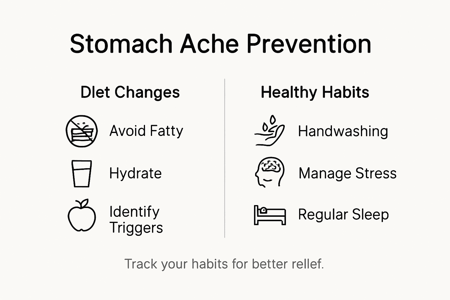 Infographic showing stomach ache prevention tips