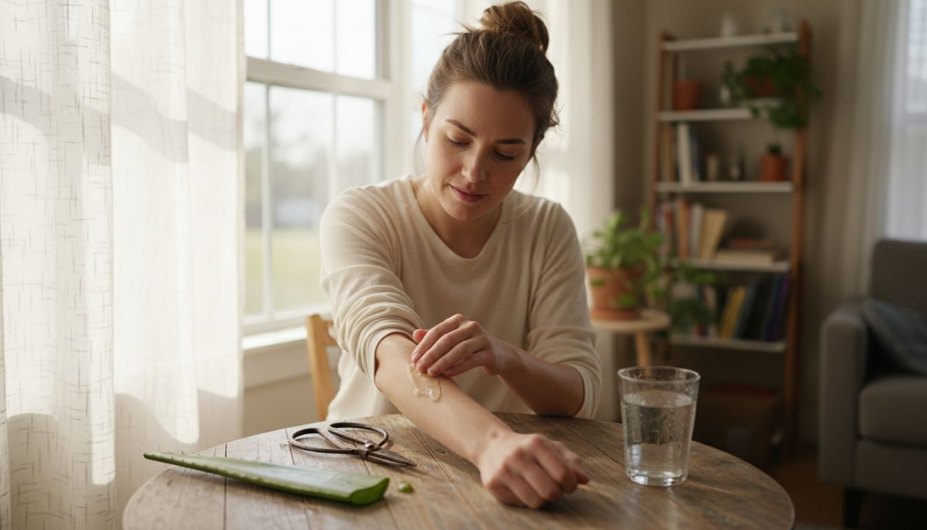 Applying fresh aloe gel to mild burn