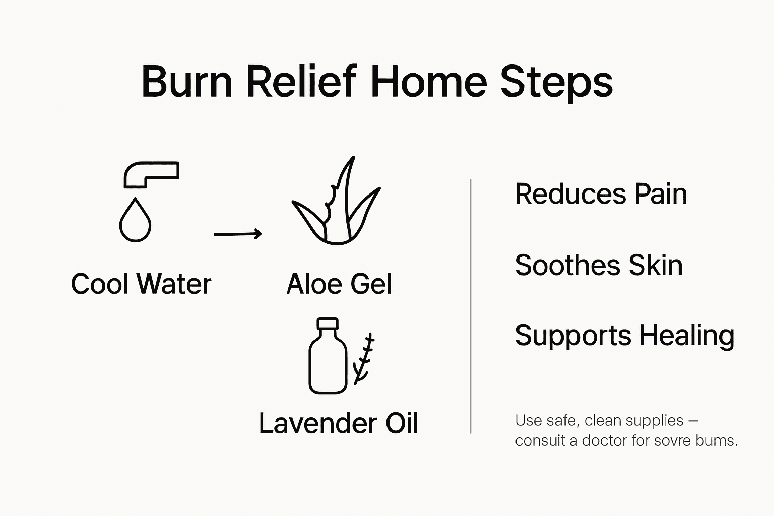 Infographic showing home burn relief steps and benefits