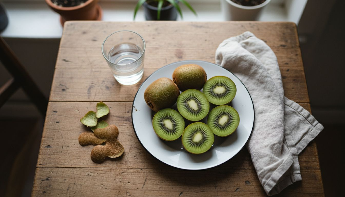 Plate of kiwi fruit sliced for digestion