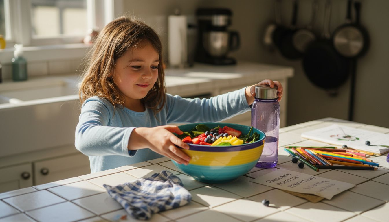 Child preparing colorful nutritious meal
