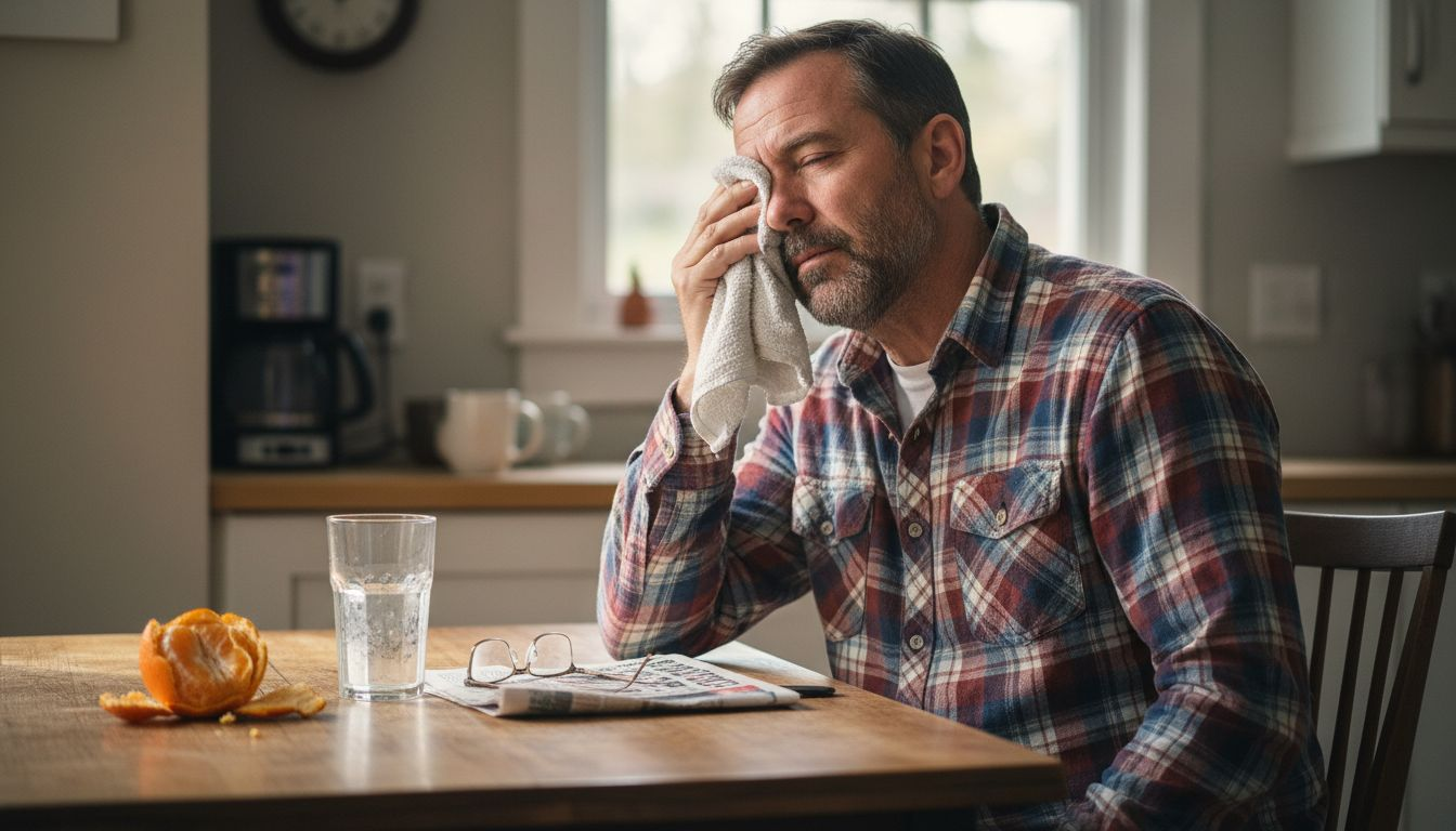 Man using cold compress for eye relief