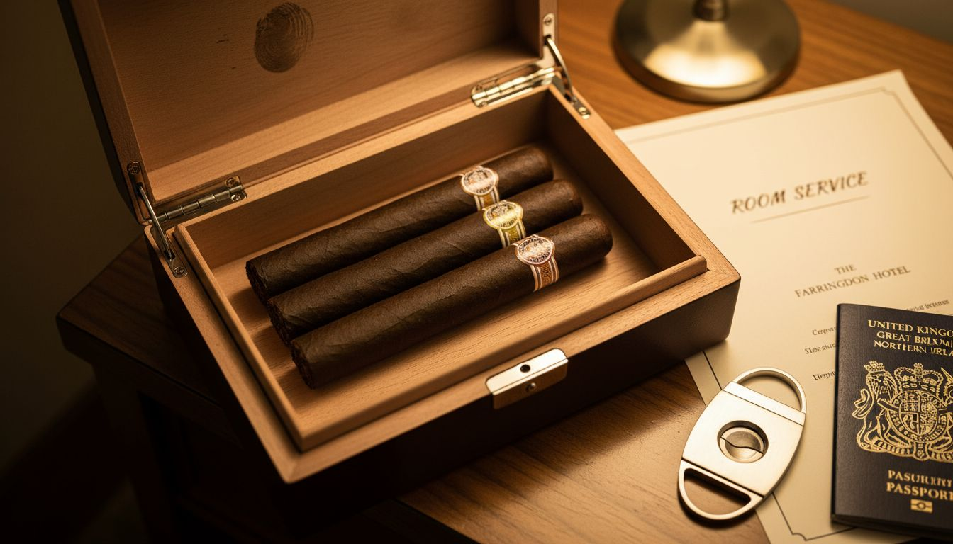 Opened travel humidor showing cigars inside
