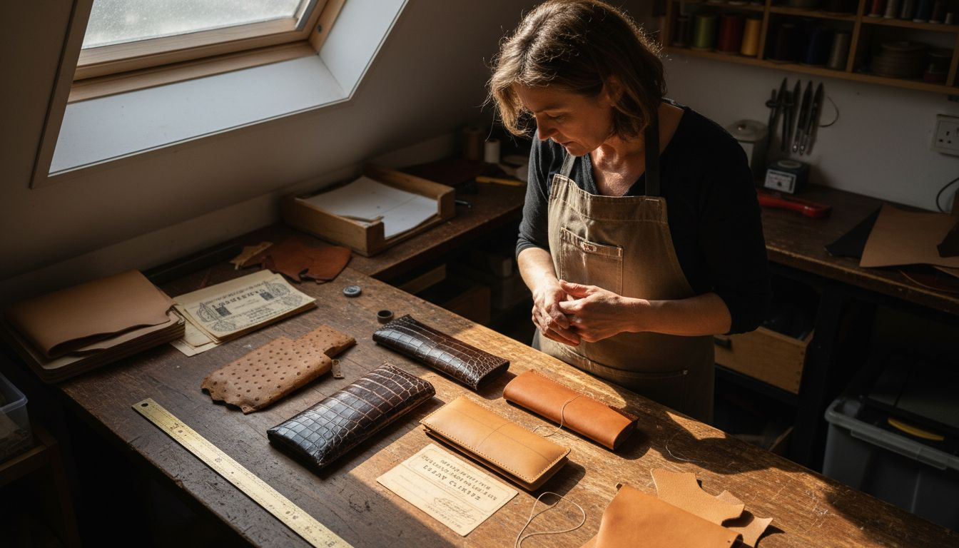 Artisan reviewing cigar case leather textures